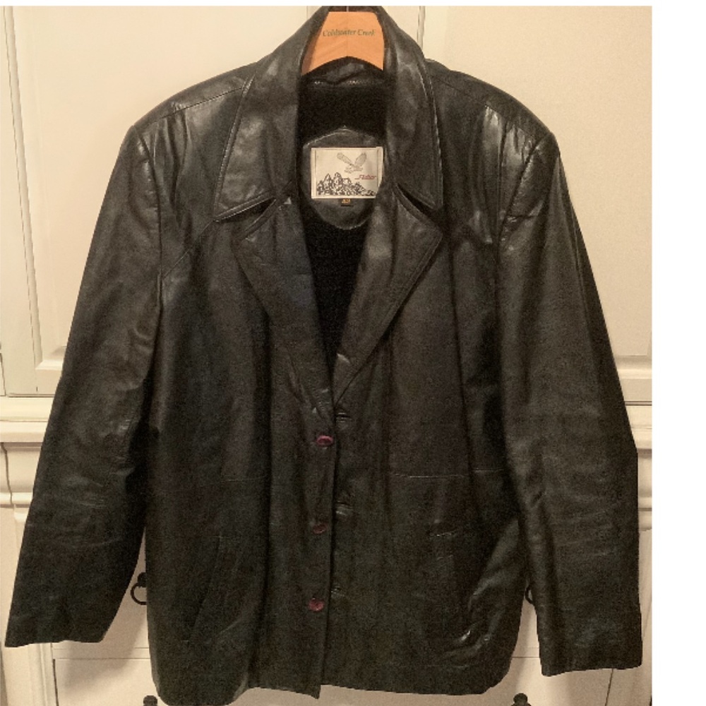 Adler Men 42 black genuine leather coat, zip out lining